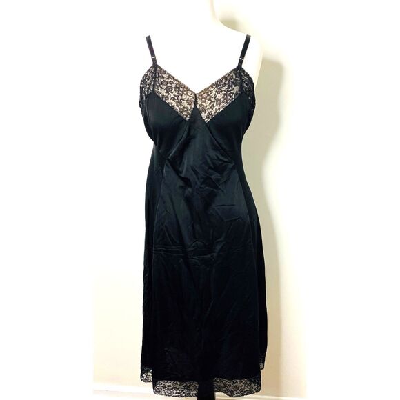 VTG 1960s Van Raalte Black Full Slip Lace Nylon Under Garment Made in USA Sz 36 - Picture 1 of 6